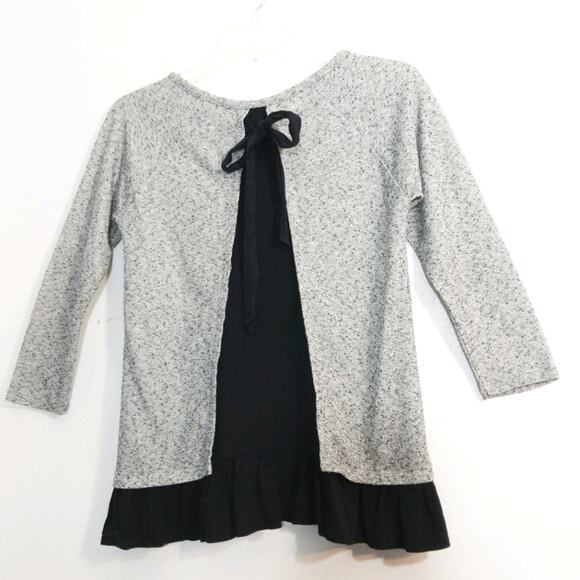 Kate & Mallory gray knit black insert tie back top S - Picture 2 of 10